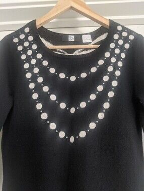 SAKS FIFTH Avenue Black Crewneck Sweater with White Dot Necklace